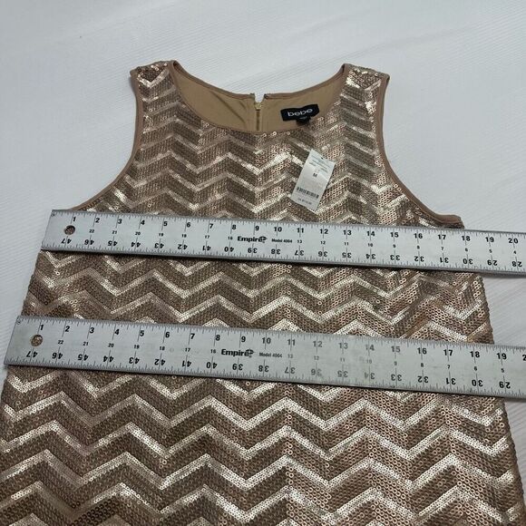 NWT Bebe Uptown Leather And Shine Gold Sequin Tank Top Size Medium New - Picture 3 of 7